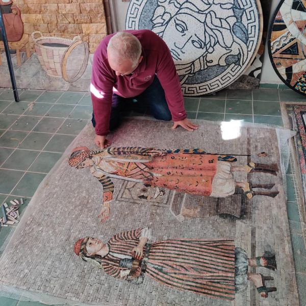 Picture of Hamam scene marble mosaic 1 work in progress